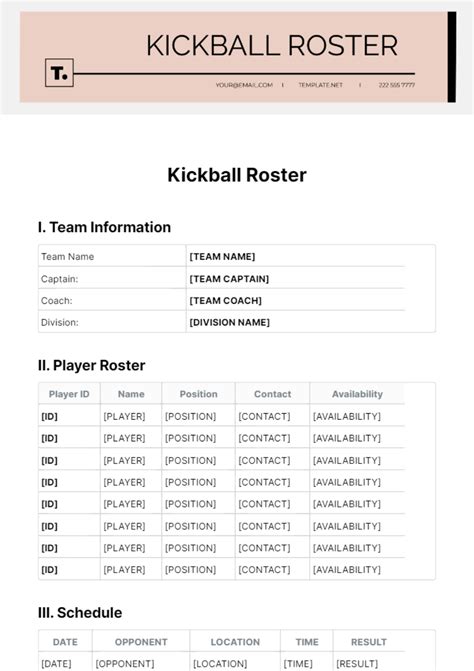 Kickball Roster Template