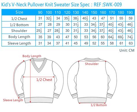 Knitted Sweater Size Chart