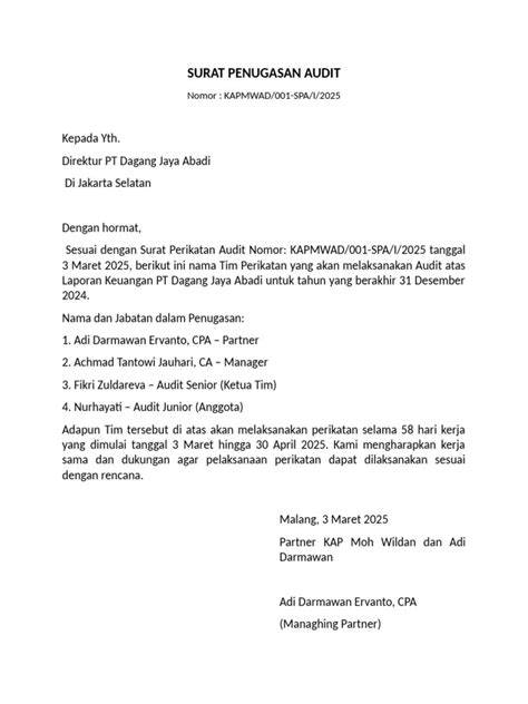 Komponen Surat Audit