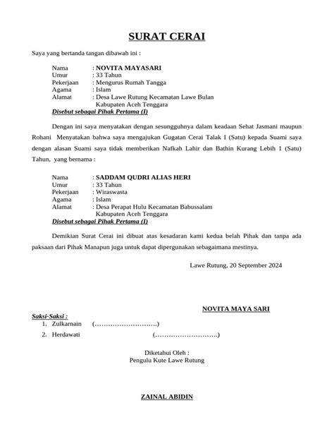 Komponen Surat Perintah Cerai
