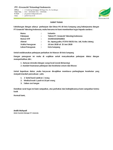 Komponen Utama Surat Tugas Tim