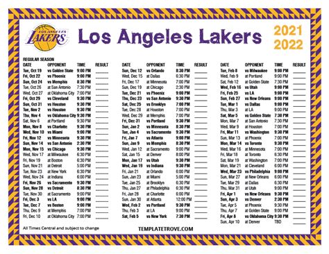 La Lakers Schedule Printable