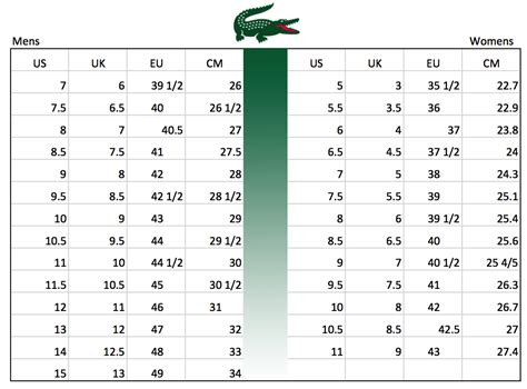 Lacoste Shoe Size Chart