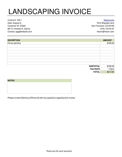 Landscaping Bill Template