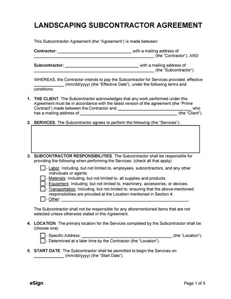Landscaping Subcontractor Agreement Template