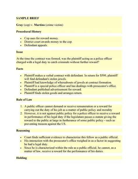 Law Case Brief Template