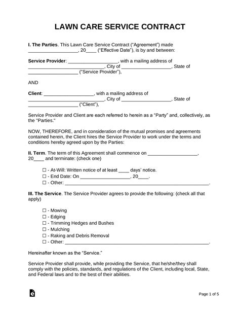 Lawn Service Agreement Template