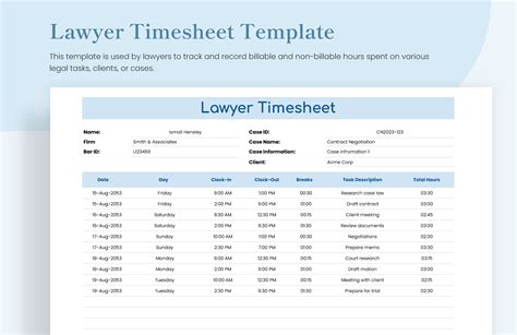 Lawyer Timesheet Template
