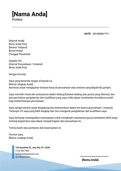 Contoh Layout Surat Lamaran