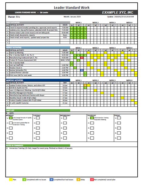 Leader Standard Work Template Xls