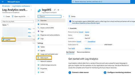 How can I learn more about how to export data from a Log Analytics workspace