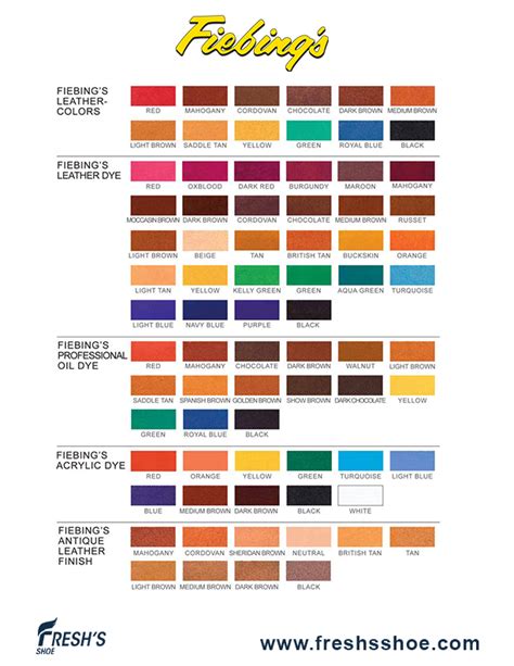 Leather Dye Fiebings Color Chart