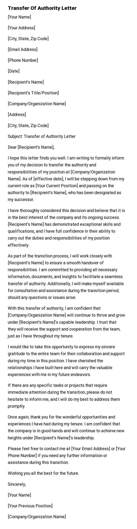 Legal Authority Transfer