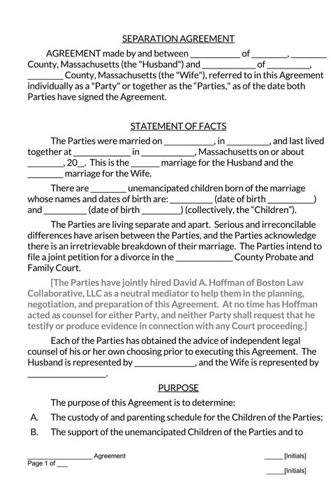 Legal Separation Agreement Template