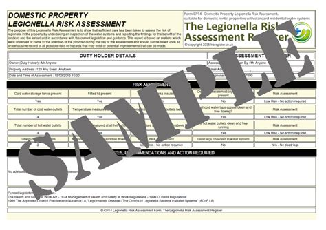 Legionnaires Risk Assessment Template