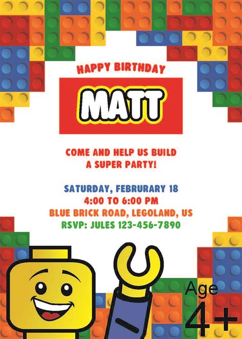 Lego Template Invitation