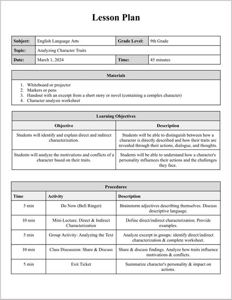 Lesson Plan Template High School