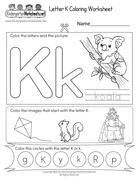 Letter K Printable Worksheets