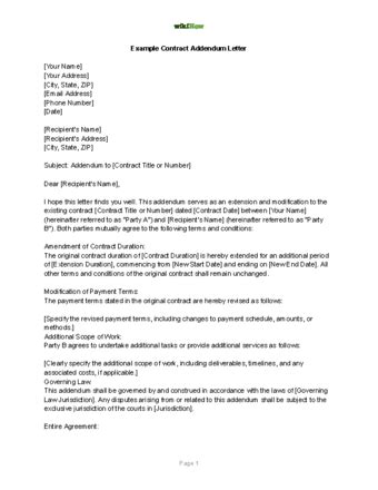 Letter Of Addendum Template
