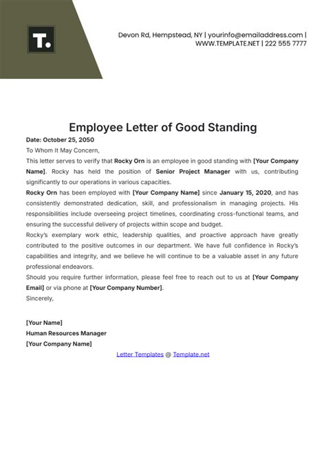 Letter Of Good Standing Template
