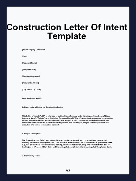 Letter Of Intent Construction Template