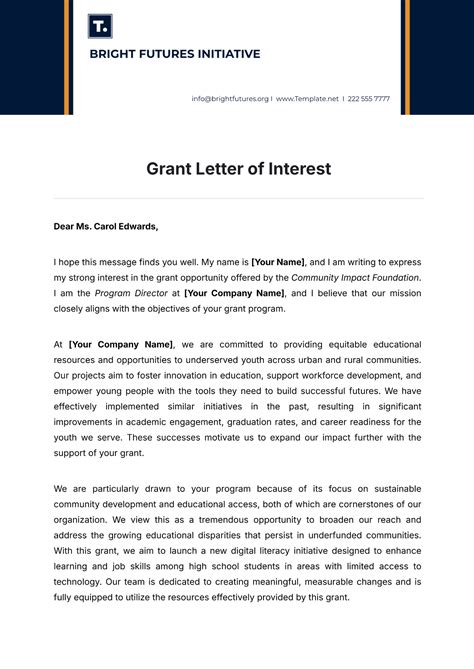 Letter Of Intent For Grant Template