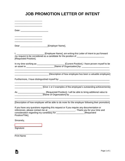 Letter Of Intent For Promotion Template