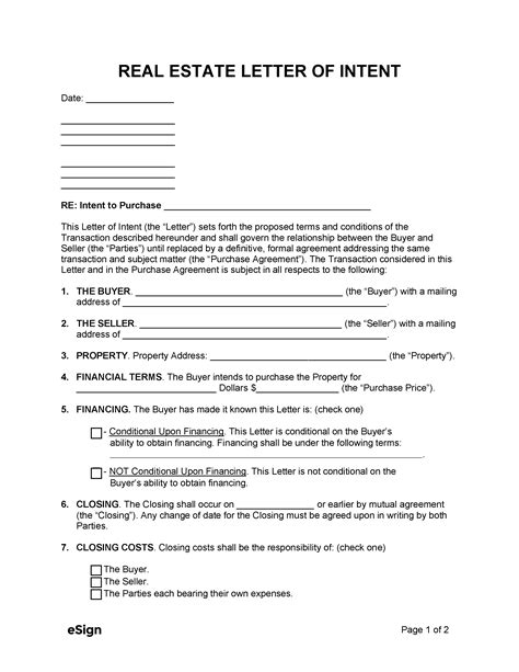 Letter Of Intent Real Estate Template Word