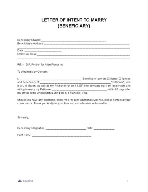 Letter Of Intent To Marry Template