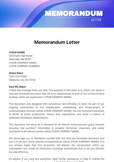 Letter Of Memorandum Template