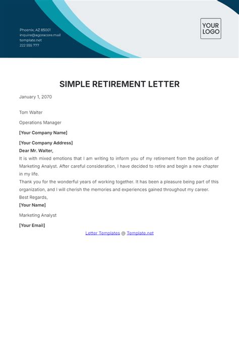 Letter Of Retirement Template