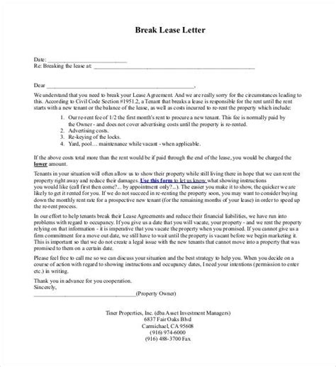 Letter To Break Lease Early Template