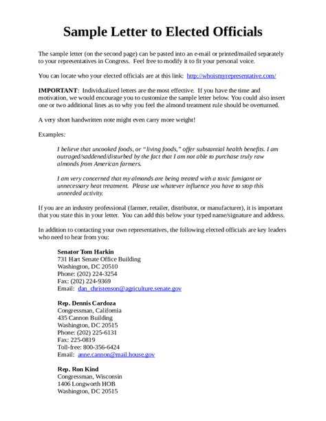 Letter To Elected Official Template
