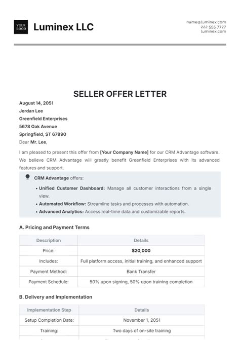 Letter To Seller Template