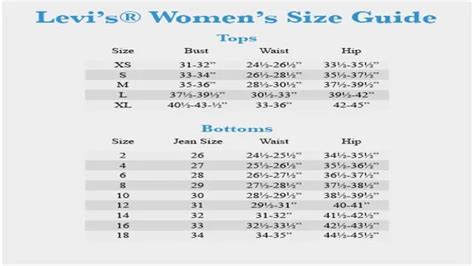 Levi Jeans Size Chart Conversion Women