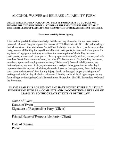 Liability Waiver Form Template