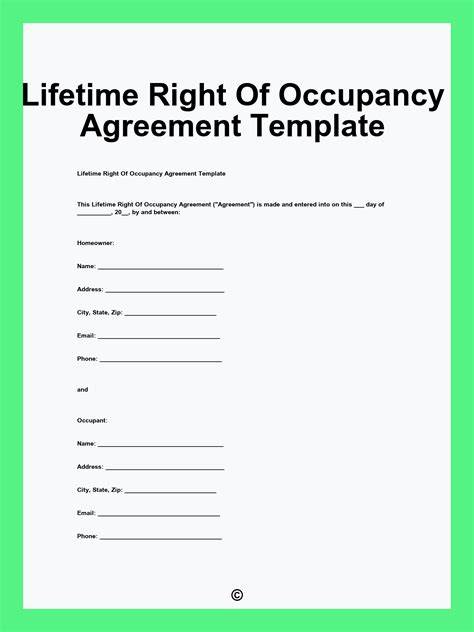 Lifetime Right Of Occupancy Agreement Template