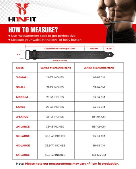 Lifting Belt Size Chart