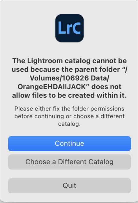 Lightroom Cannot Use The Catalog Named
