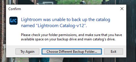 Lightroom Was Unable To Back Up The Catalog
