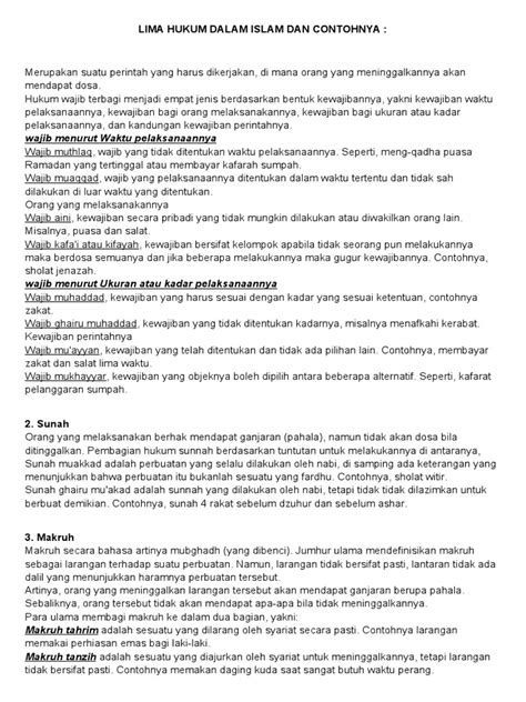 Lima Hukum dalam Islam