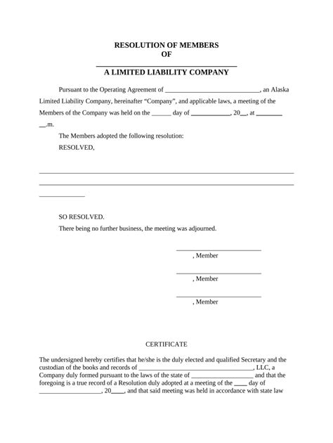 Limited Liability Company Resolution Template