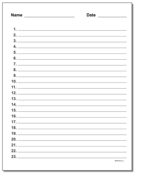 Lined Numbered Paper Printable