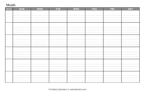Lined Printable Calendar