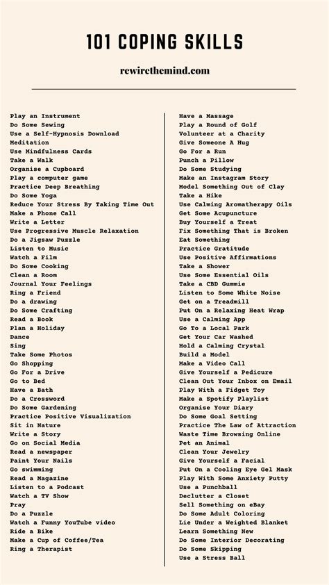 List Of Coping Skills Printable