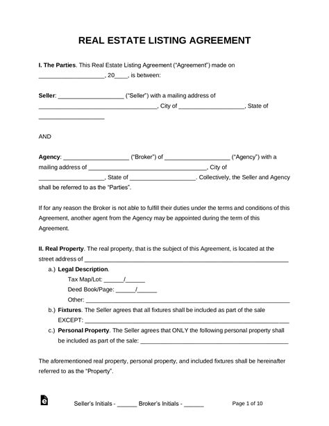 Listing Agreement Template