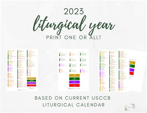 Liturgical Year Calendar Printable