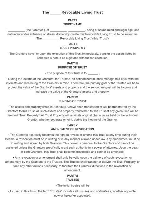 Living Revocable Trust Template