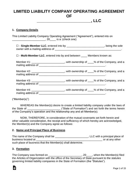 Llc Agreement Template Free