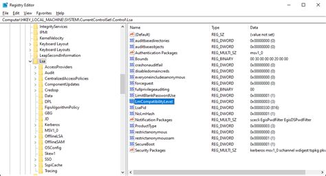 LmCompatibilityLevel registry settings